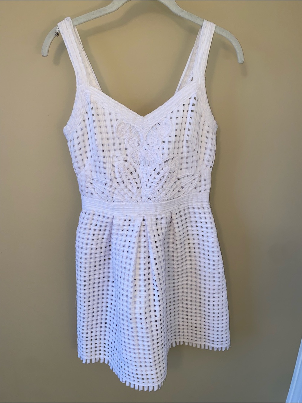 Designer Yoana Baraschi White Eyelet Fit Glare Sleeveless Mini Dress Unlined 4
